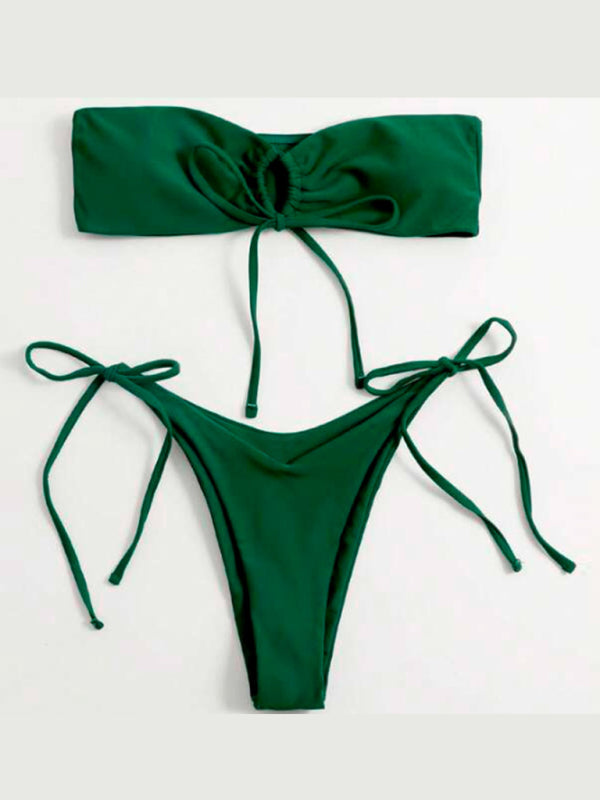 Londyn New Women's One-Piece Swimsuit Low Waist Strapless Solid Color Tube Top Sexy Bikini