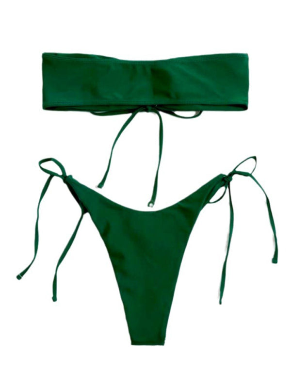 Londyn New Women's One-Piece Swimsuit Low Waist Strapless Solid Color Tube Top Sexy Bikini