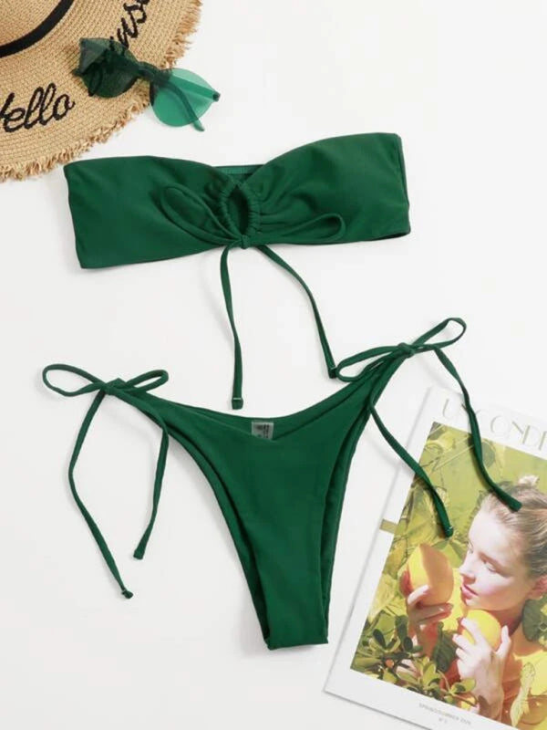 Londyn New Women's One-Piece Swimsuit Low Waist Strapless Solid Color Tube Top Sexy Bikini