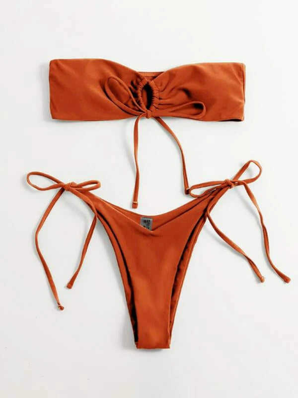 Londyn New Women's One-Piece Swimsuit Low Waist Strapless Solid Color Tube Top Sexy Bikini