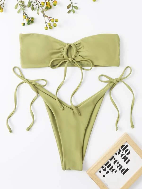 Londyn New Women's One-Piece Swimsuit Low Waist Strapless Solid Color Tube Top Sexy Bikini