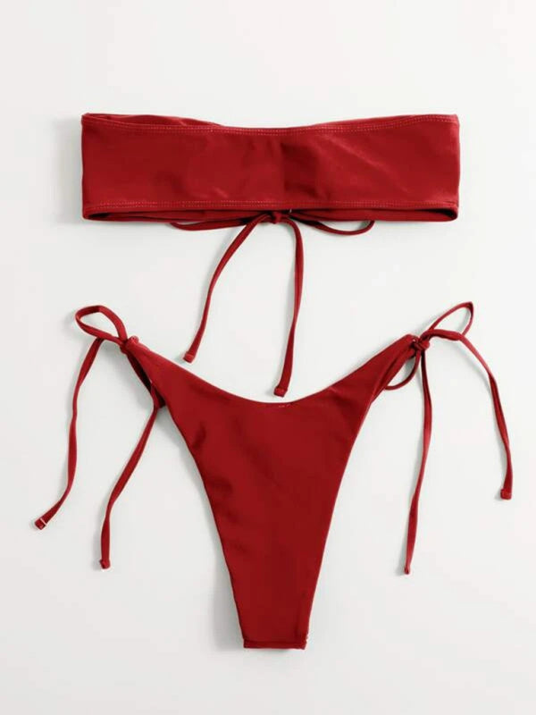 Londyn New Women's One-Piece Swimsuit Low Waist Strapless Solid Color Tube Top Sexy Bikini