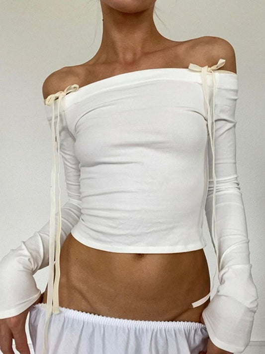 Mariela New Women's One-Shoulder Lace-Up Sexy Navel-Baring Slim Fit Versatile Long-Sleeved Top