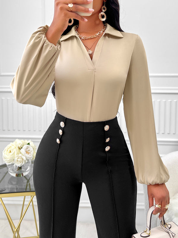 Bijoux Fashionable Slim Long-Sleeved Autumn And Winter Shirt With Printed Lapel