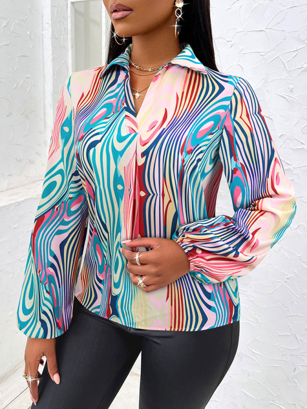 Bijoux Fashionable Slim Long-Sleeved Autumn And Winter Shirt With Printed Lapel