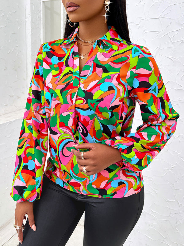 Bijoux Fashionable Slim Long-Sleeved Autumn And Winter Shirt With Printed Lapel