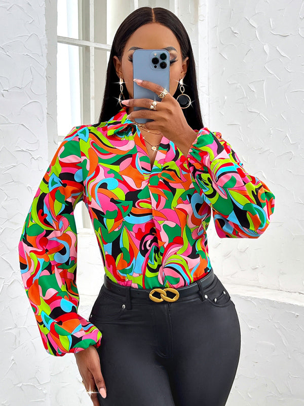 Bijoux Fashionable Slim Long-Sleeved Autumn And Winter Shirt With Printed Lapel