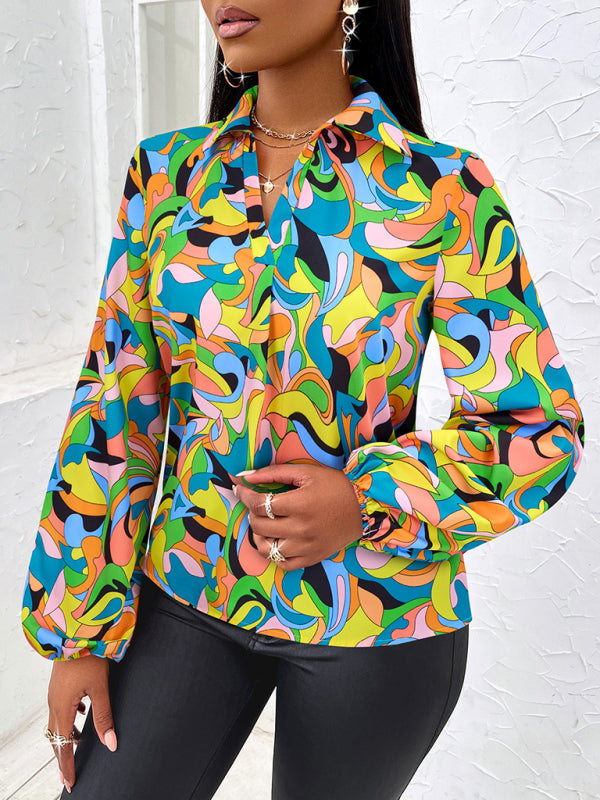 Bijoux Fashionable Slim Long-Sleeved Autumn And Winter Shirt With Printed Lapel