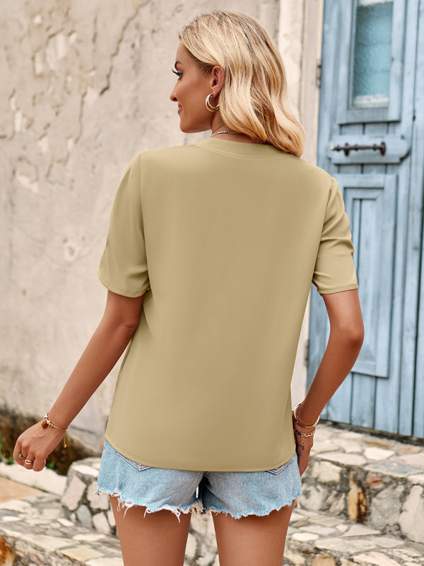 Cleora V-Neck Fashion Solid Color Fresh Loose Short-Sleeved Top
