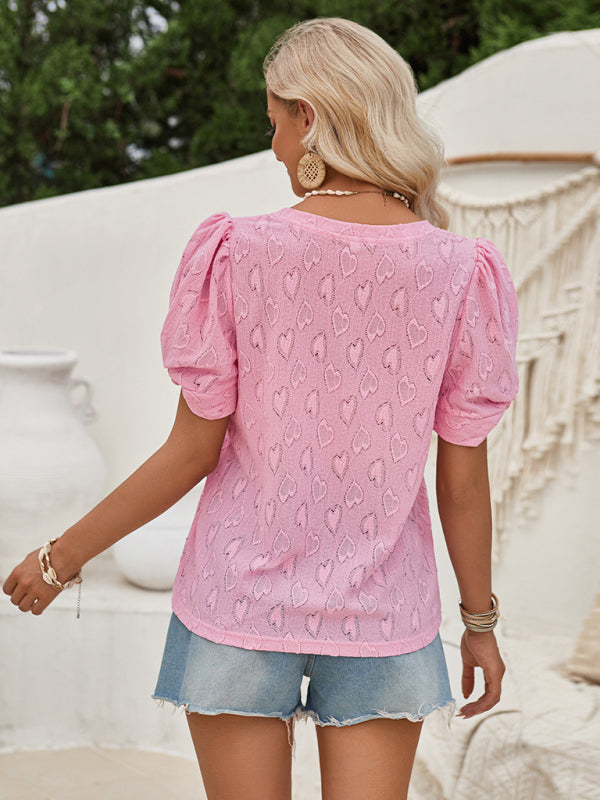 Chiara Casual Love Printed V-Neck Slim Cuffs Twist Top