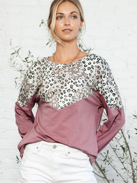 Capri Women's Fashionable Leopard Print Contrast Sweatshirt