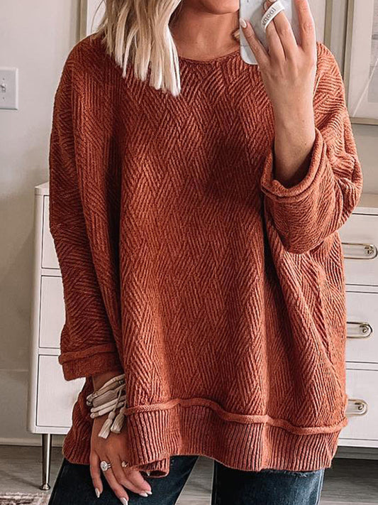 Beatrix Women's Dark Pattern Simple Pullover Round Neck Loose Long Sleeve Top
