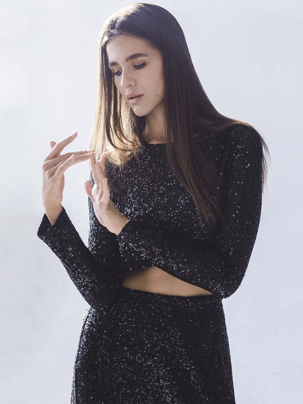Bellamy New Women's Long Sleeve Top Long Skirt Sequin Suit