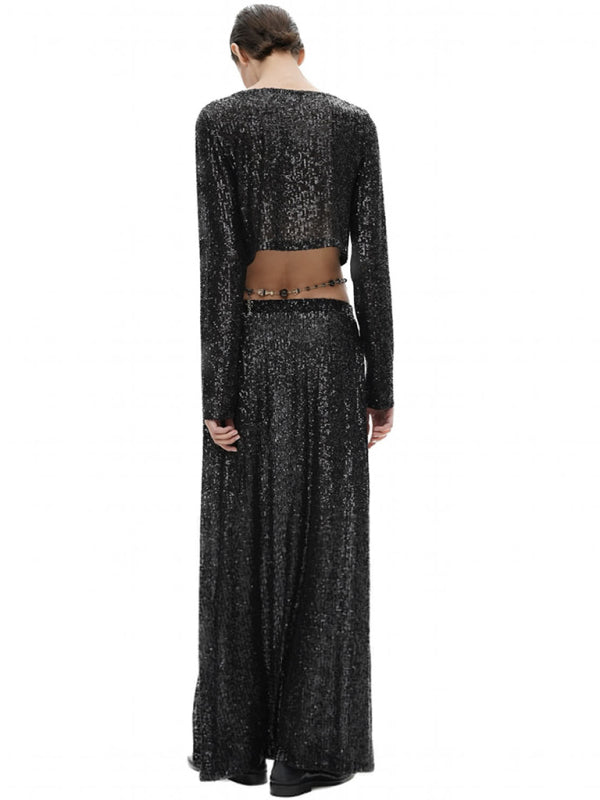 Bellamy New Women's Long Sleeve Top Long Skirt Sequin Suit
