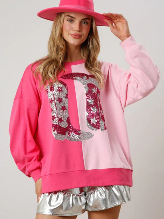 Susana Women's Sequined Boots Color-Blocked Long-Sleeved Sweatshirt