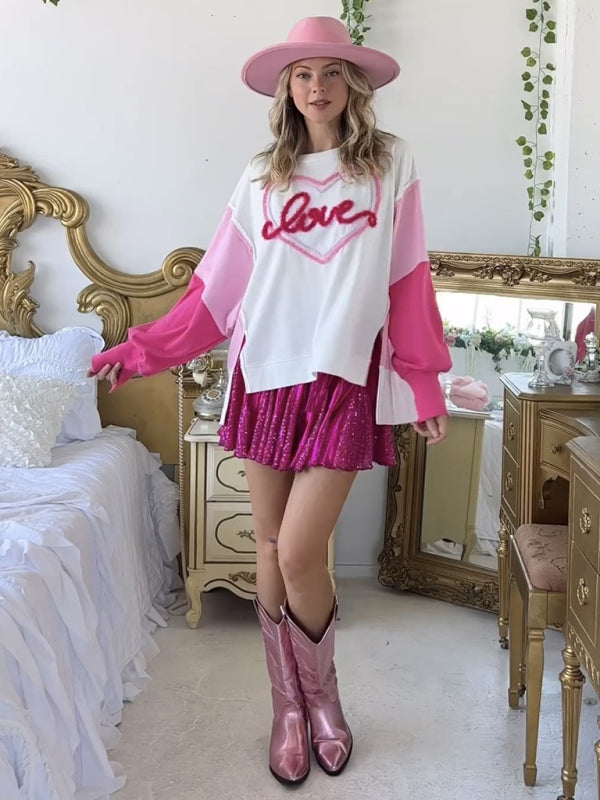 Deja Valentine's Day Sweet Embroidered Long Sleeve Sweatshirt