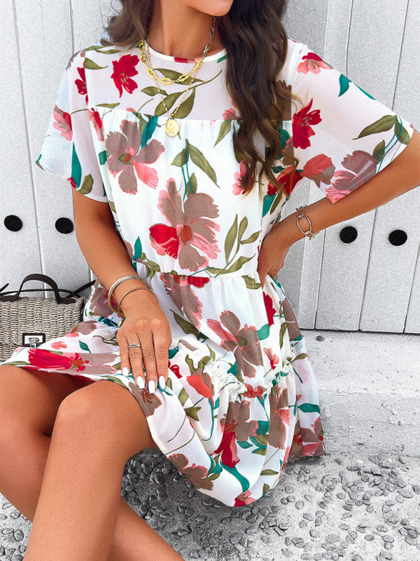 Valentina Women Fashion New Casual Holiday Printed Short-Sleeve Dress