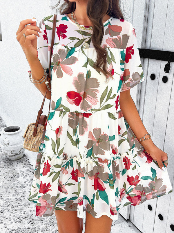 Valentina Women Fashion New Casual Holiday Printed Short-Sleeve Dress
