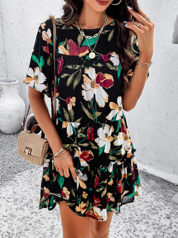 Valentina Women Fashion New Casual Holiday Printed Short-Sleeve Dress