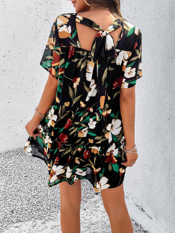 Valentina Women Fashion New Casual Holiday Printed Short-Sleeve Dress
