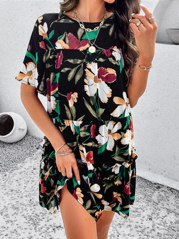 Valentina Women Fashion New Casual Holiday Printed Short-Sleeve Dress