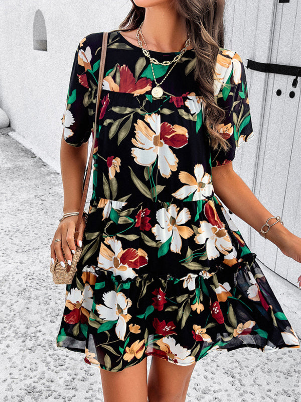 Valentina Women Fashion New Casual Holiday Printed Short-Sleeve Dress