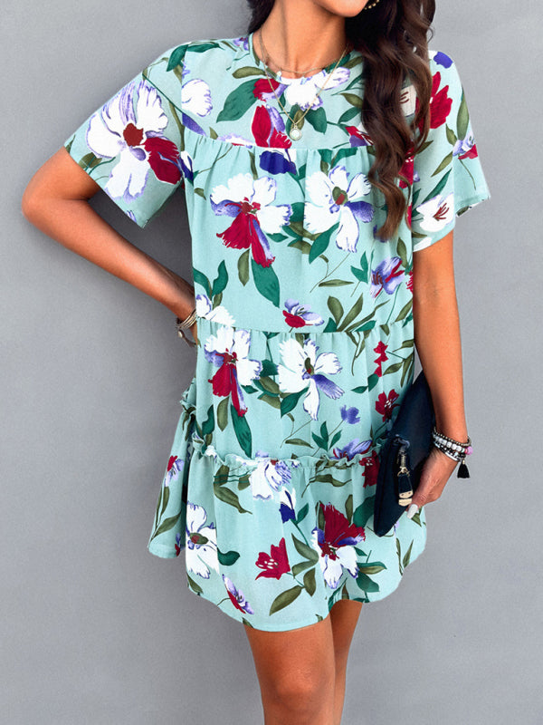 Valentina Women Fashion New Casual Holiday Printed Short-Sleeve Dress