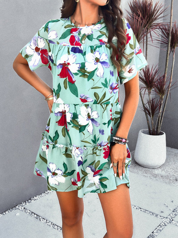 Valentina Women Fashion New Casual Holiday Printed Short-Sleeve Dress