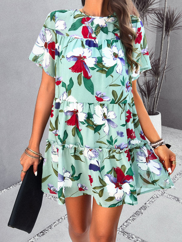 Valentina Women Fashion New Casual Holiday Printed Short-Sleeve Dress