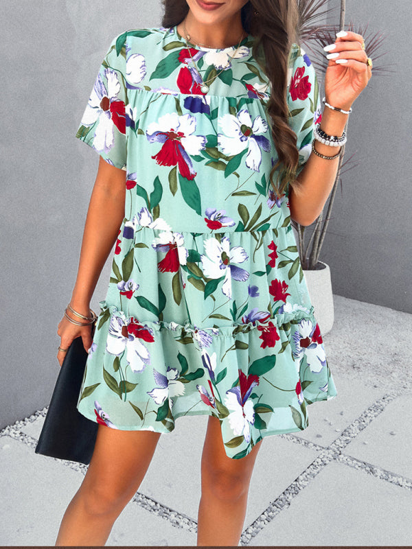 Valentina Women Fashion New Casual Holiday Printed Short-Sleeve Dress