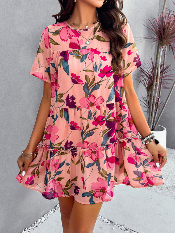 Valentina Women Fashion New Casual Holiday Printed Short-Sleeve Dress