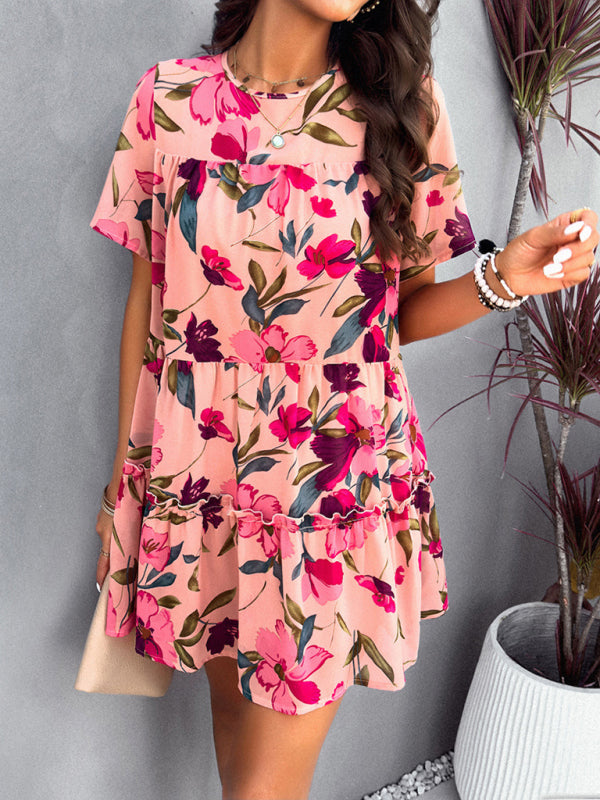 Valentina Women Fashion New Casual Holiday Printed Short-Sleeve Dress