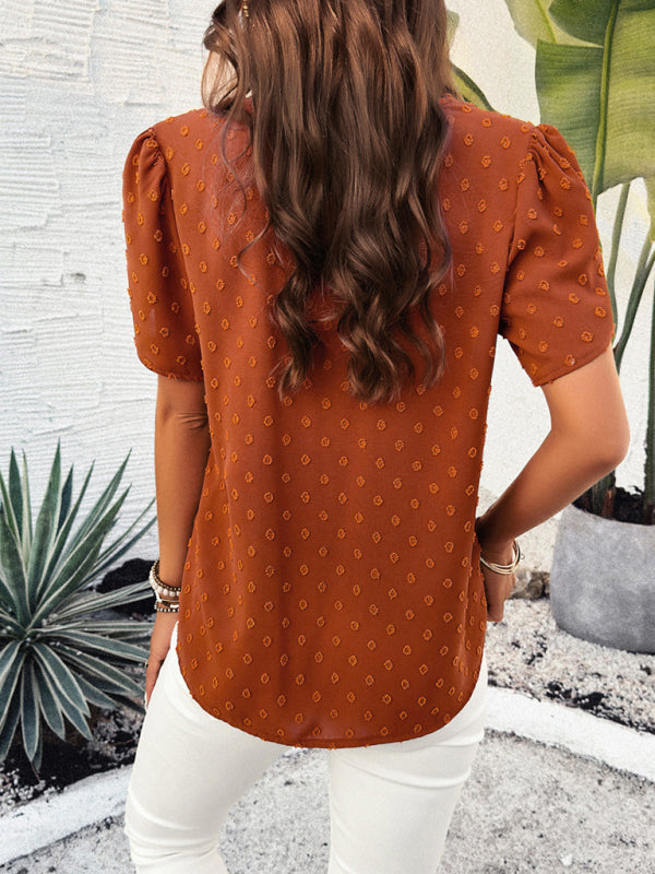 Dimitra Women's New Style Solid Color V-Neck Ruffle Sleeve Top