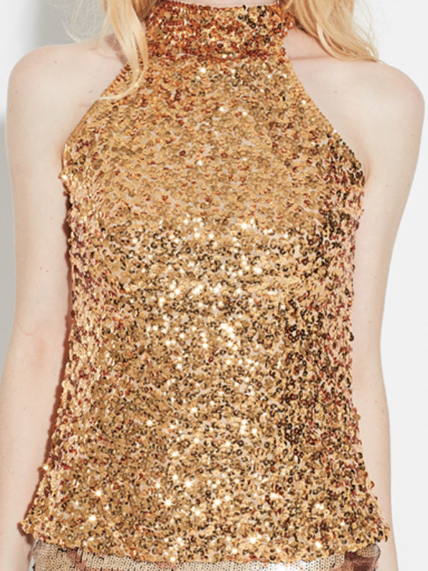Rhea Women's New Fashion Sexy Sleeveless Slim Pullover Sequined Top