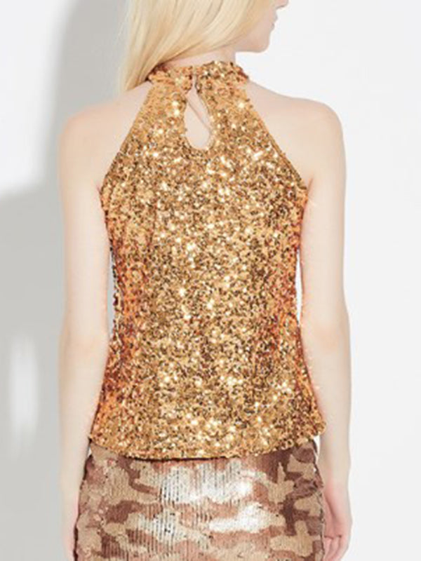 Rhea Women's New Fashion Sexy Sleeveless Slim Pullover Sequined Top