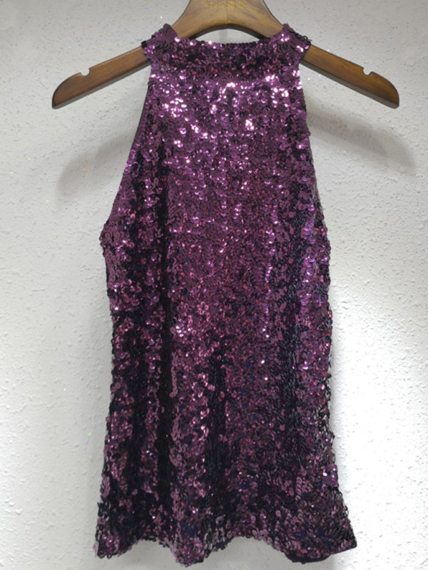Rhea Women's New Fashion Sexy Sleeveless Slim Pullover Sequined Top