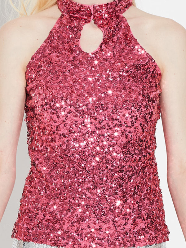 Rhea Women's New Fashion Sexy Sleeveless Slim Pullover Sequined Top