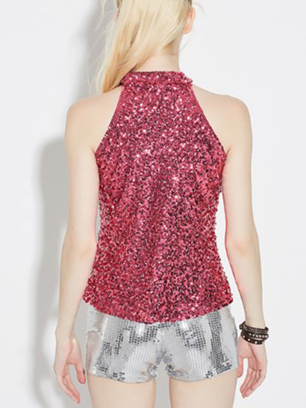 Rhea Women's New Fashion Sexy Sleeveless Slim Pullover Sequined Top