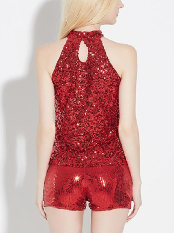 Rhea Women's New Fashion Sexy Sleeveless Slim Pullover Sequined Top