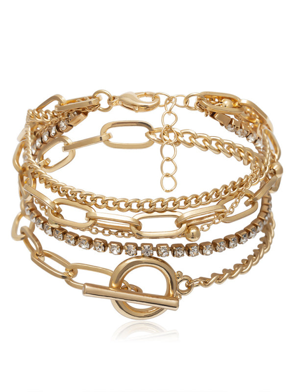 Women's New Style Personalized Simple Geometric OT Buckle Round Bead Multi-layer Bracelet Necklace