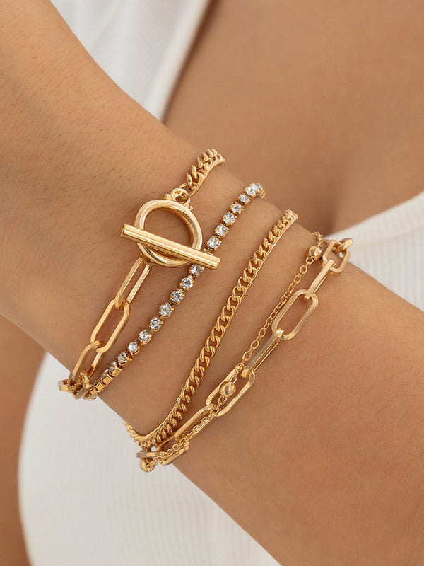 Women's New Style Personalized Simple Geometric OT Buckle Round Bead Multi-layer Bracelet Necklace