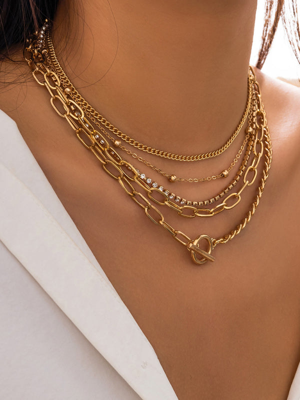 Women's New Style Personalized Simple Geometric OT Buckle Round Bead Multi-layer Bracelet Necklace