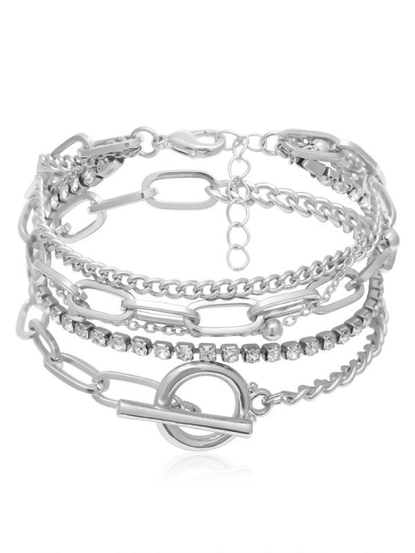 Women's New Style Personalized Simple Geometric OT Buckle Round Bead Multi-layer Bracelet Necklace