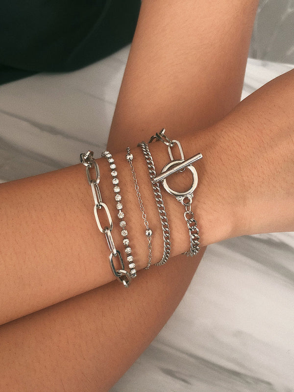 Women's New Style Personalized Simple Geometric OT Buckle Round Bead Multi-layer Bracelet Necklace