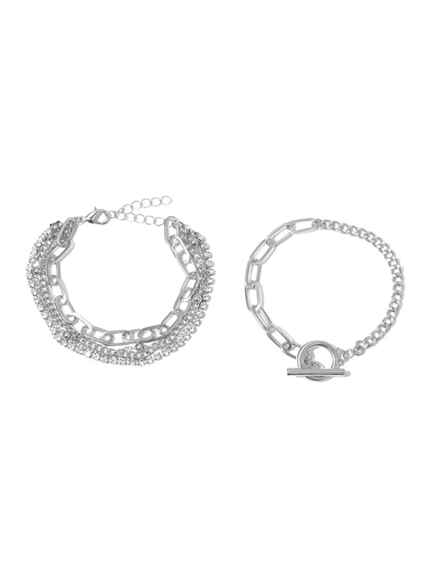 Women's New Style Personalized Simple Geometric OT Buckle Round Bead Multi-layer Bracelet Necklace