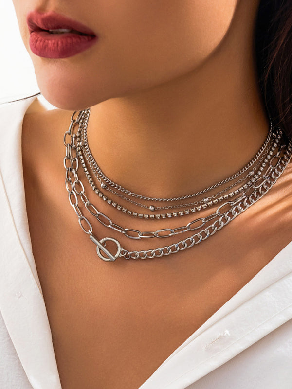 Women's New Style Personalized Simple Geometric OT Buckle Round Bead Multi-layer Bracelet Necklace