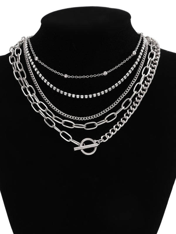 Women's New Style Personalized Simple Geometric OT Buckle Round Bead Multi-layer Bracelet Necklace