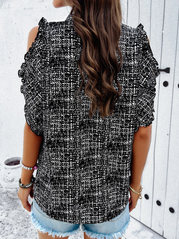 Delaina Feminine Casual V-Neck Off-The-Shoulder Top Blouse