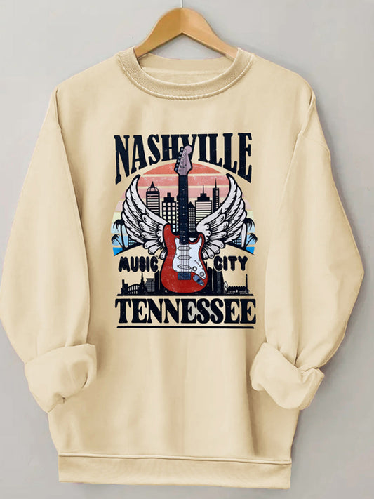 Bobbi Women's Wholesale Round Neck Casual Guitar Pattern Sweatshirt
