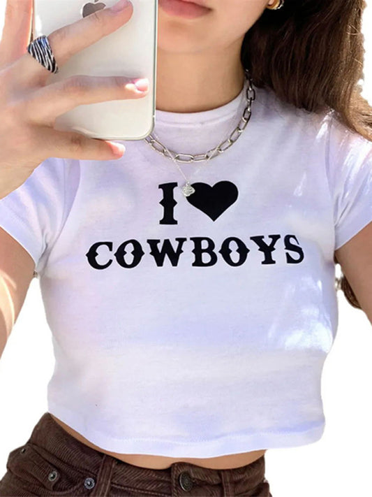 Angel Women's New Casual I Love Cowboys Versatile Letter Printed Short Top